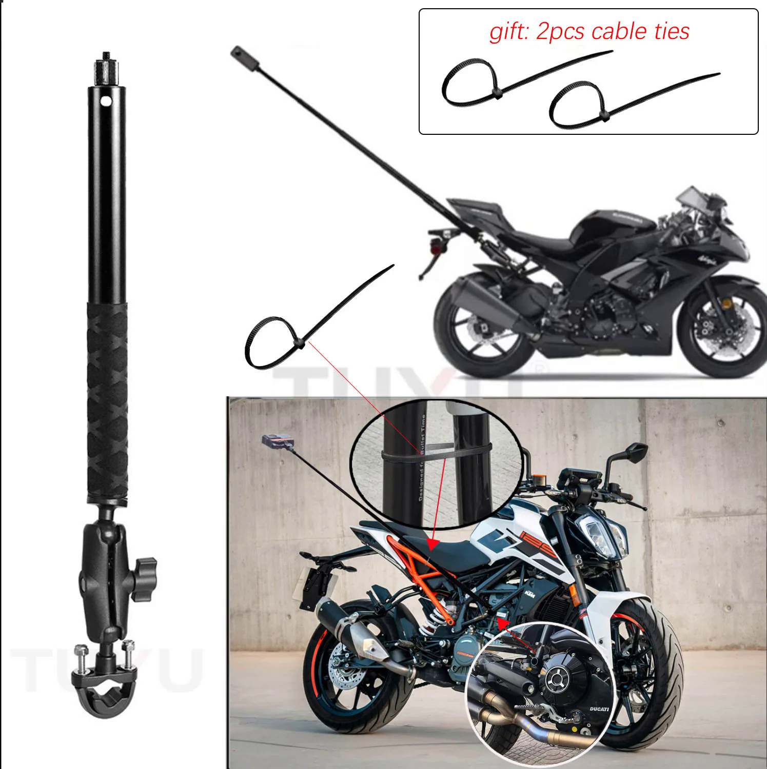 TUYU Motorcycle 3rd Person View Invisible Selfie Stick for GoPro Max Hero11 Insta360 One X3 X2 OneR Camera RAM Mount Accessories. 