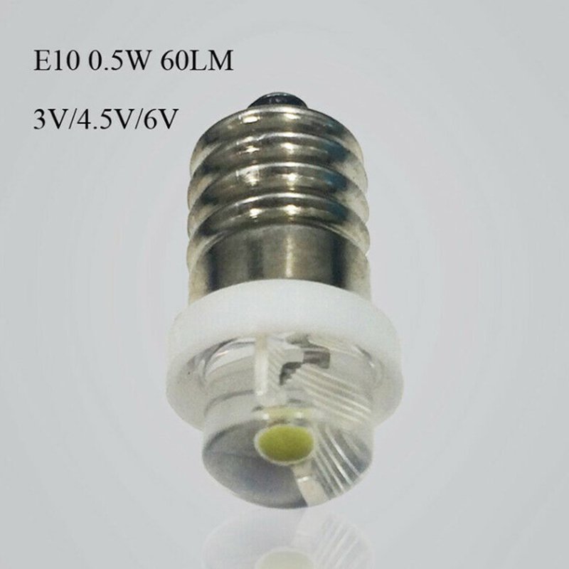 3/4.5/6V 0.5W Flashlight Bulb 6000K White LED E10 Socket Replacement Bulb Nicle. 