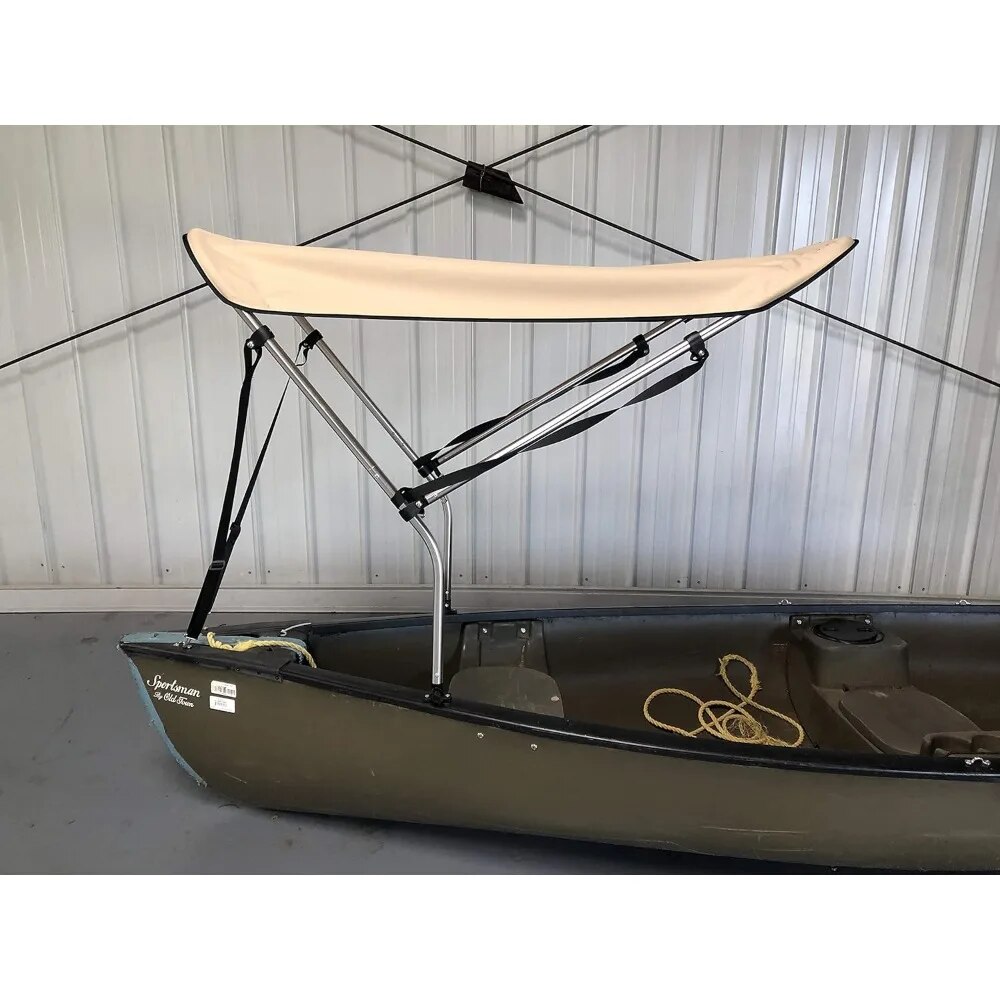 Beige Canoe/Kayak Sun Shade/Canopy Bimini Top - Perfect Umbrella for Kayaking, Canoeing, Fishing Awning to Block UV. 