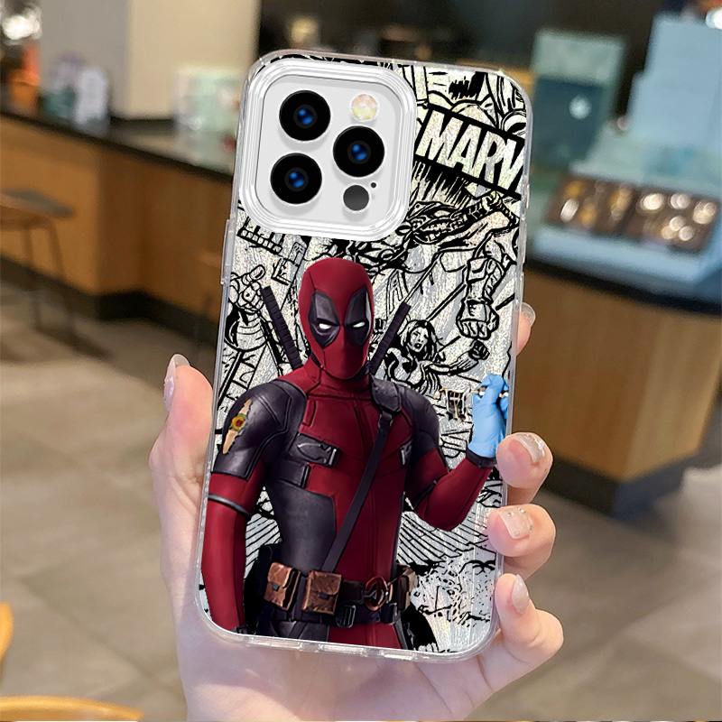New Luxury Marvel Deadpool Phone Case for iPhone 16 15 14 13 12 happy11 Pro Max Plus XS XR 8 7 6 Plus Matte Gradient Shockproof Cover. 