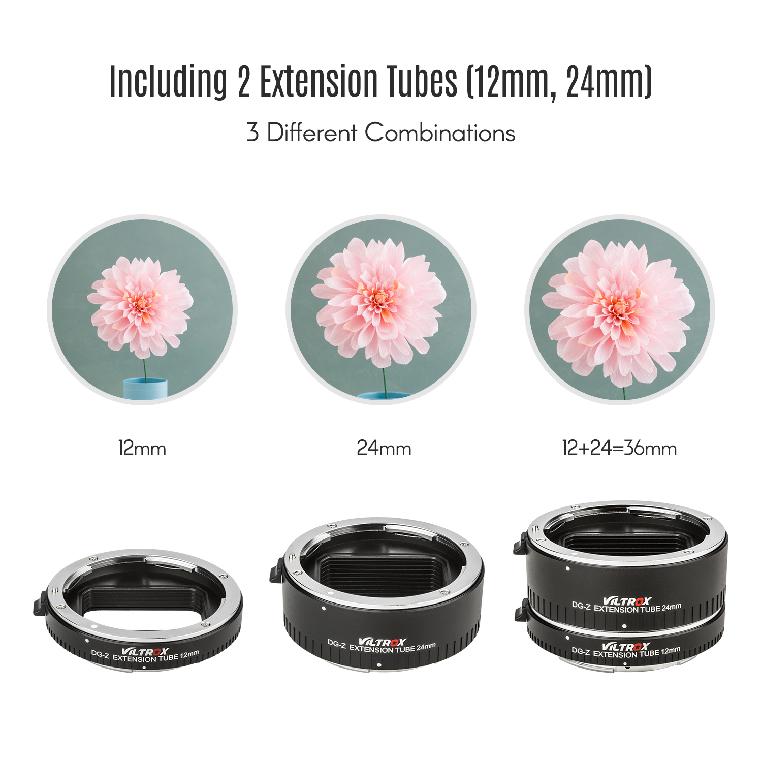 Viltrox DG-Z Automatic Macro Extension Tubes 12mm 24mm Full Frame Metal Adapter Ring Auto Focus Auto Exposure TTL Metering Compatible with Nikon Z Mount Cameras Lens Accessories. 