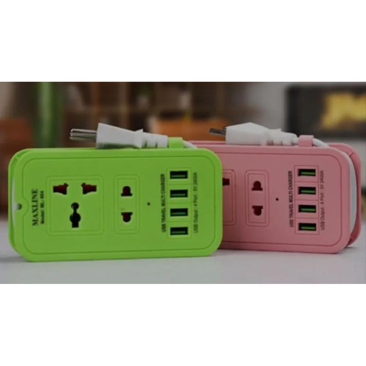 Maxline 4 USB Port & 2 Power Socket travel multi charger with multi plug 6 Feet long cable