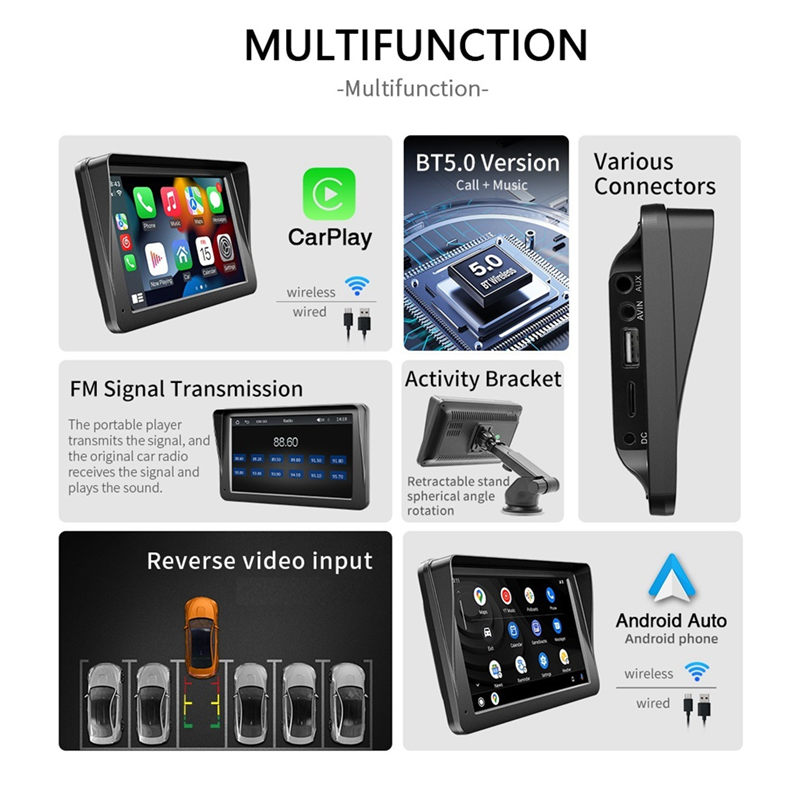 Wireless Carplay & Android Auto Car Stereo, Portable 7 Inch Touch Screen Navigation Audio Car Radio Receiver, Bluetooth. 