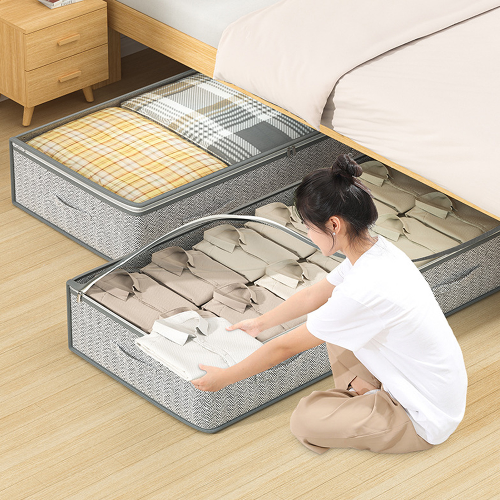 under Bed Storage Container Space-saving Underbed Storage Containers with Clear Top Cover Large Capacity Reinforced Sides Convenient Handle Ideal for Southeast Asian Buyers Blanket Storage Container. 