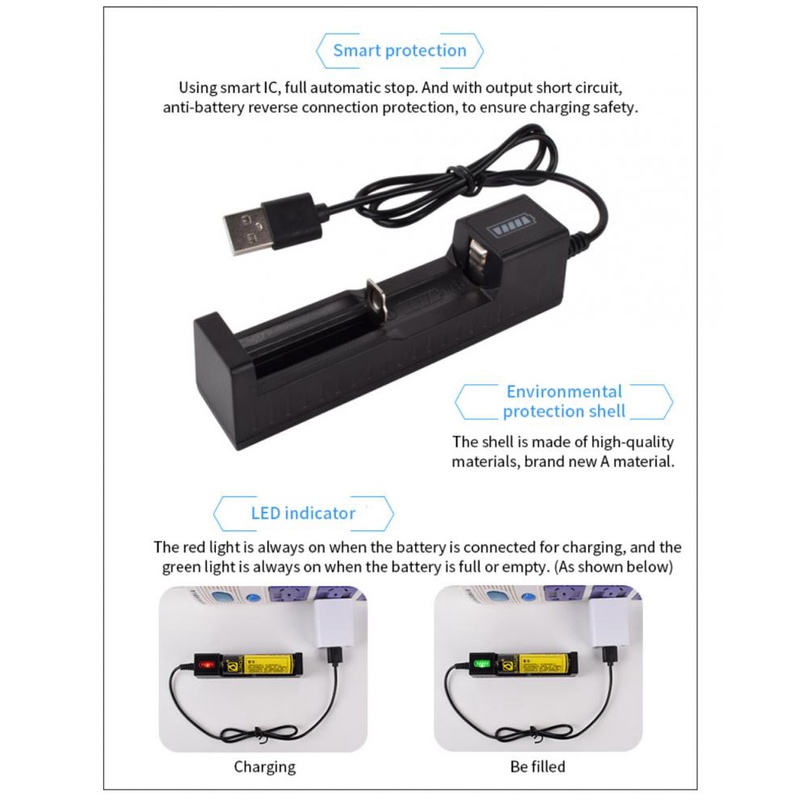 1Pc 18650 Battery Charger USB Battery Adapter / LED Smart Chargering For Rechargeable Batteries. 