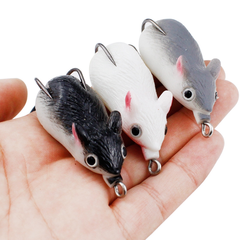 Soft Rubber Mouse Fishing Lures Baits Top Water Tackle Hooks Bass Bait