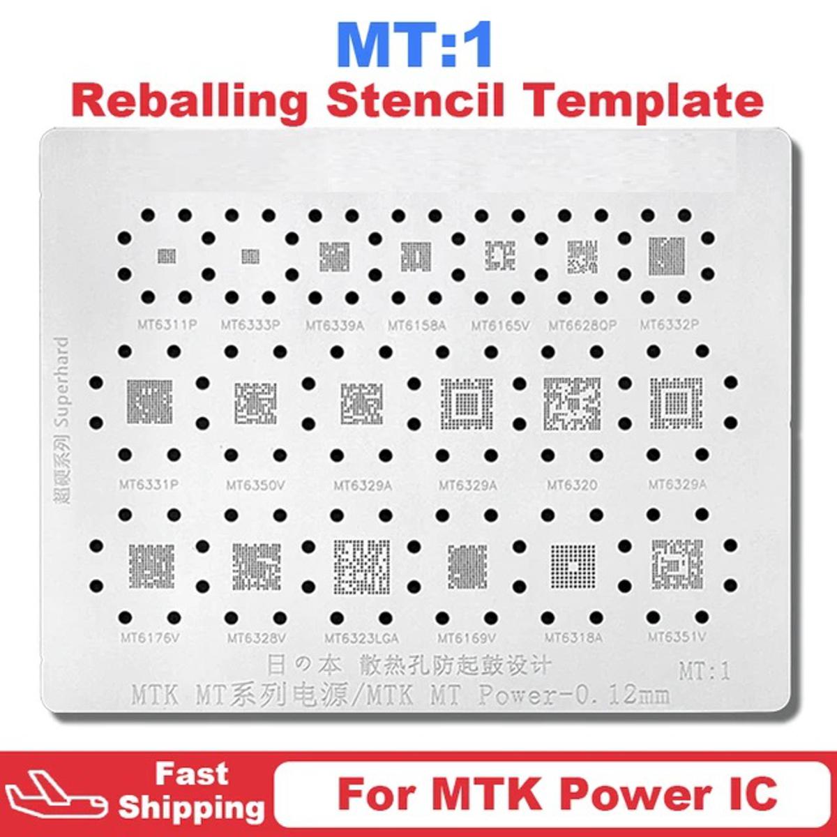 MT:1 MTK Mediatek Power IC Reballing Stencil Template For MT6311P MT6332P MT6328V MT6323LGA MT6165V MT6320 MT6176V  MT6329A MT6628QP Professional Phone Soldering Rework Repair