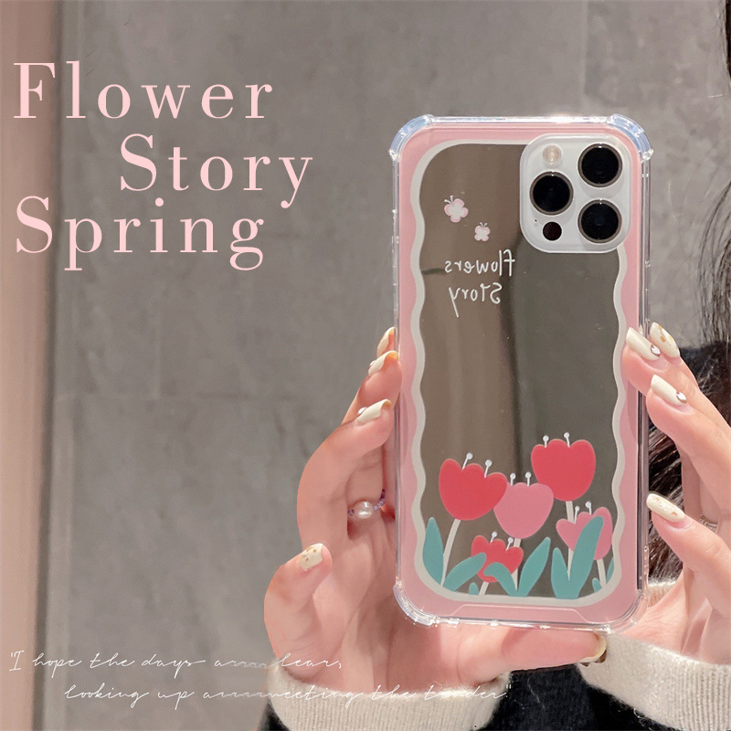 ins Early Spring Tulip 15 for Apple 13Pro max phone case iPhone12 mirror 11 case 14