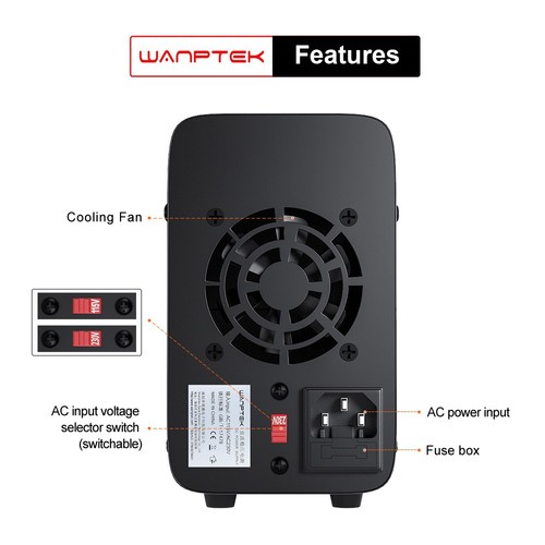 WANPTEK APS3010H Programmable Regulated DC Power Supply, 30V 10A, Storage Memory Function, Encoder Adjustment, USB Fast Charge, 4-Digit Display, Low Ripple, Cooling Fan - UK Plug. 