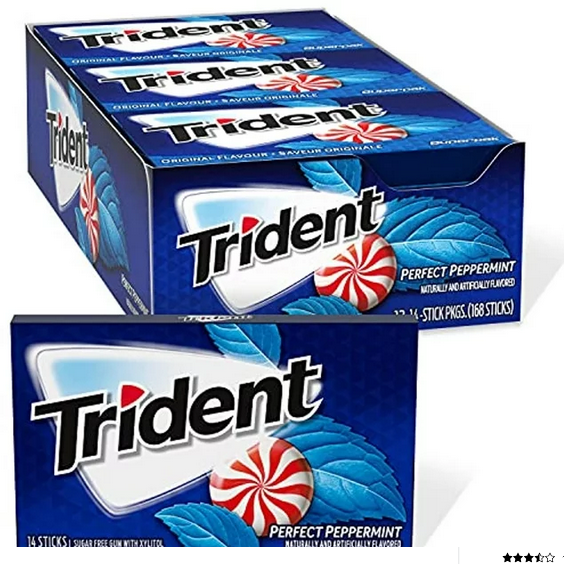 Trident Perfect Peppermint Sugar Free Gum, 12 Packs