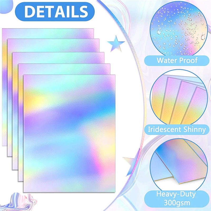 Metallic Holographic Card Shiny Mirror Paper Sheets Replacement Accessories Reflective Post Board Size 8.5 X 11 Inch 50 Pack. 
