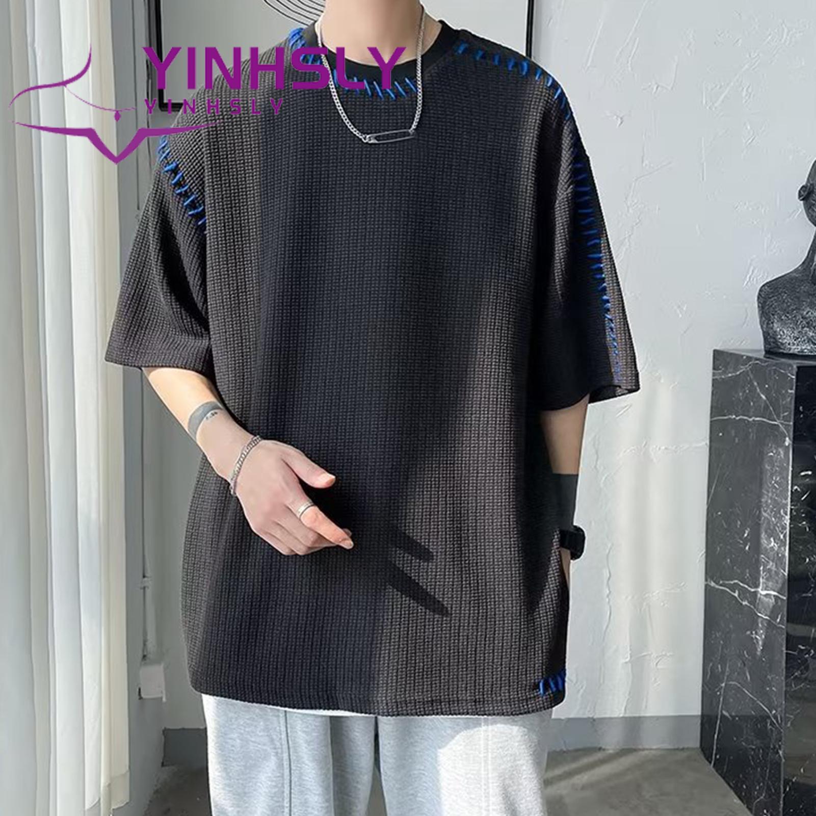 Pullover Top Waffle Fabric Hip Hop Style Solid Color Tee Shirt. 