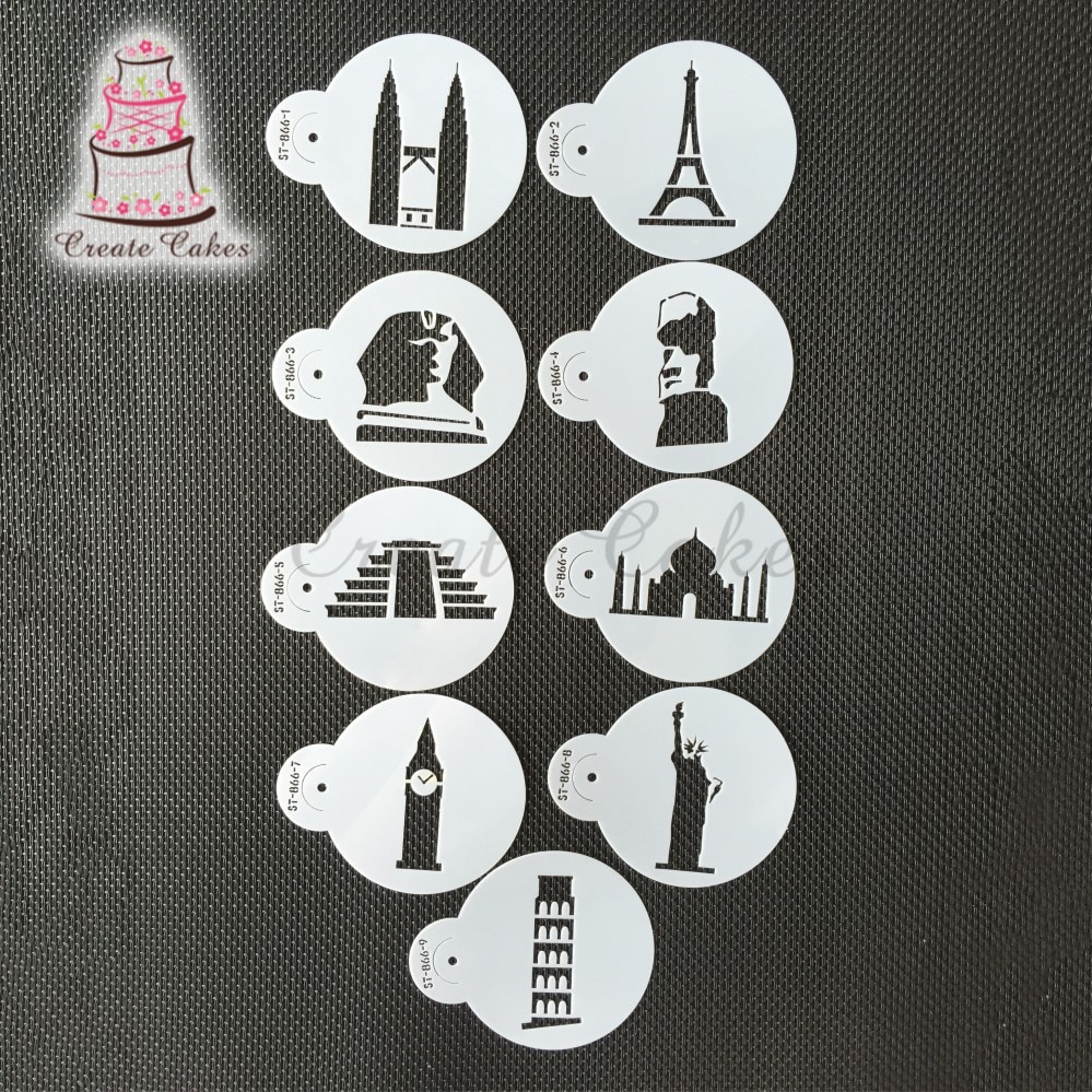 【happy one】Eiffel Tower Cookie& Decorative Stencils Petronas Twin Stencil for Cake Plastic Coffee Stencil ST-866. 