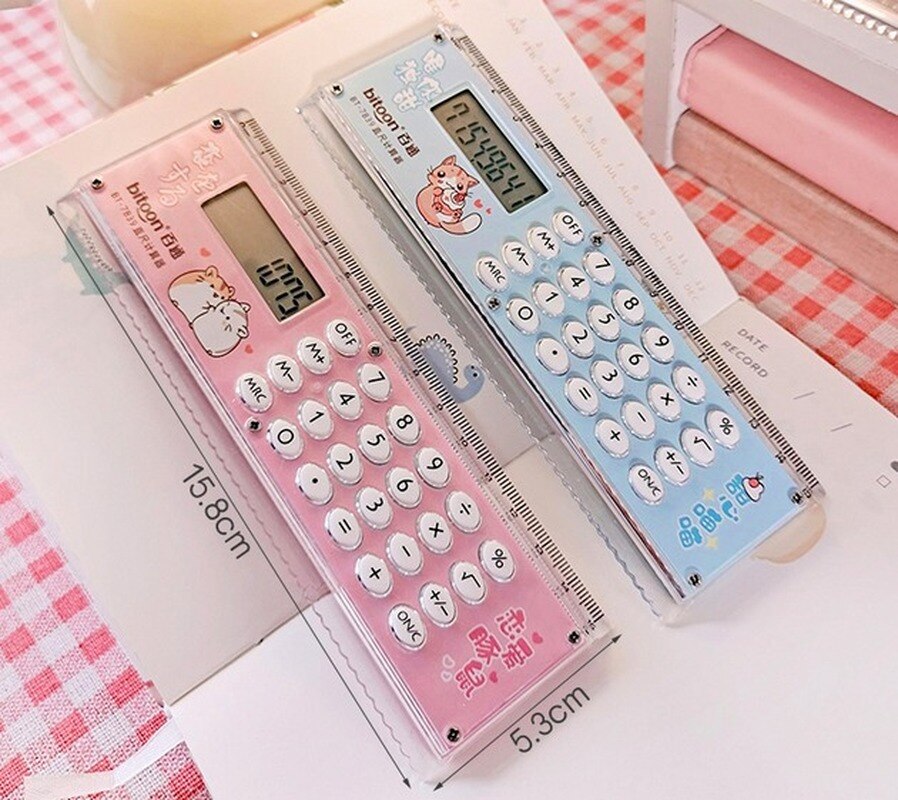 Cute Cartoon Ruler Calculator Multifunctional Folding Ruler with Calculator 15cm Children's Ruler Scientific Calculator 2022 New. 