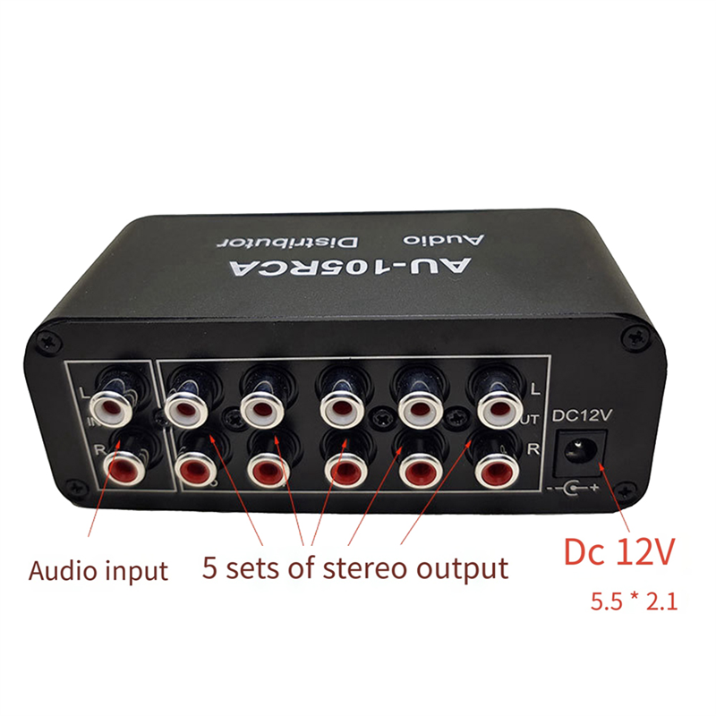 5CH Audio Distributor Stereo Audio Mixer 1 Input 5 Output RCA Splitter for Power Amplifier Active Audio Durable Easy to Use. 