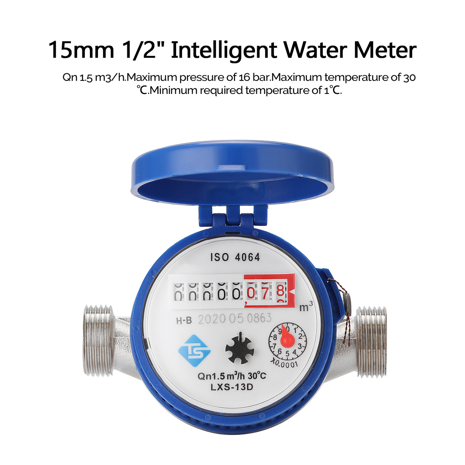 KOGEEK 15mm 1/2 Inch Intelligent Water Meter Household Mechanical Rotor Type Cold Water Meter Pointer Digital Display Combination Water Meters. 