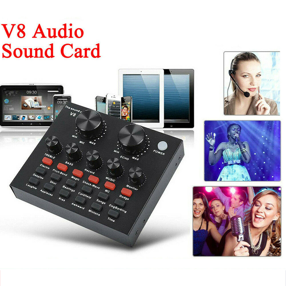 Soundcard V8 Bluetooth Audio USB External Mixer Wired Re_cording Live Streaming. 