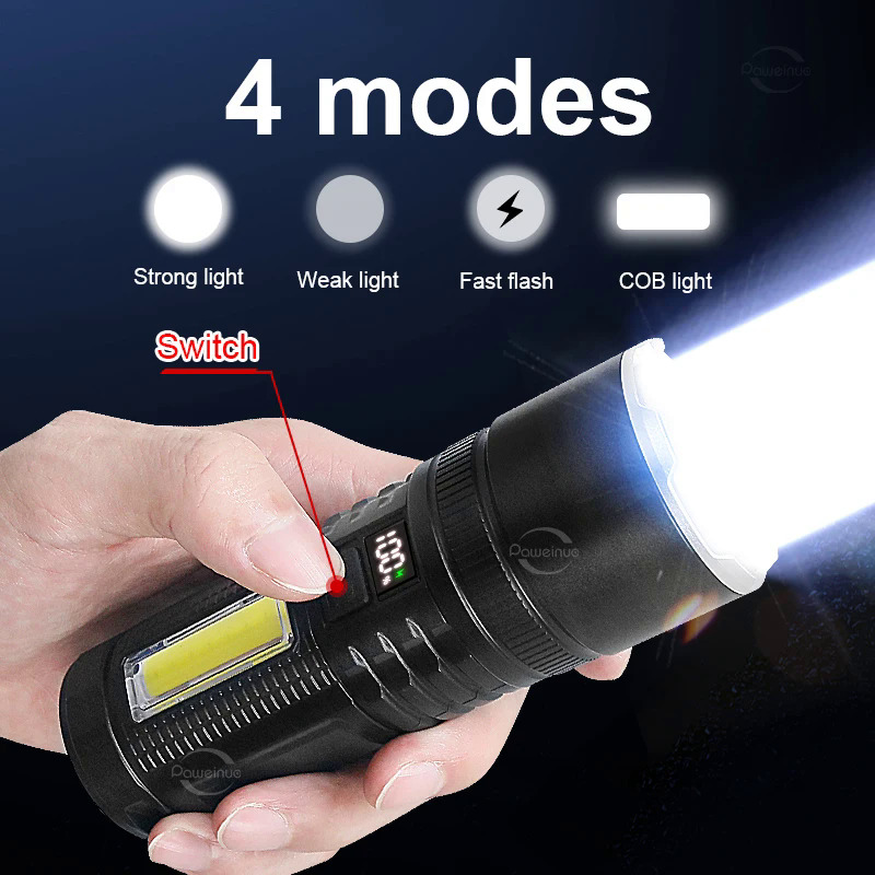 1000000 Lumens 500W NEW Wick Powerful Flashlight Rejected Tactical Flash Light Long Range 3000M Search Lamp With Side Light. 