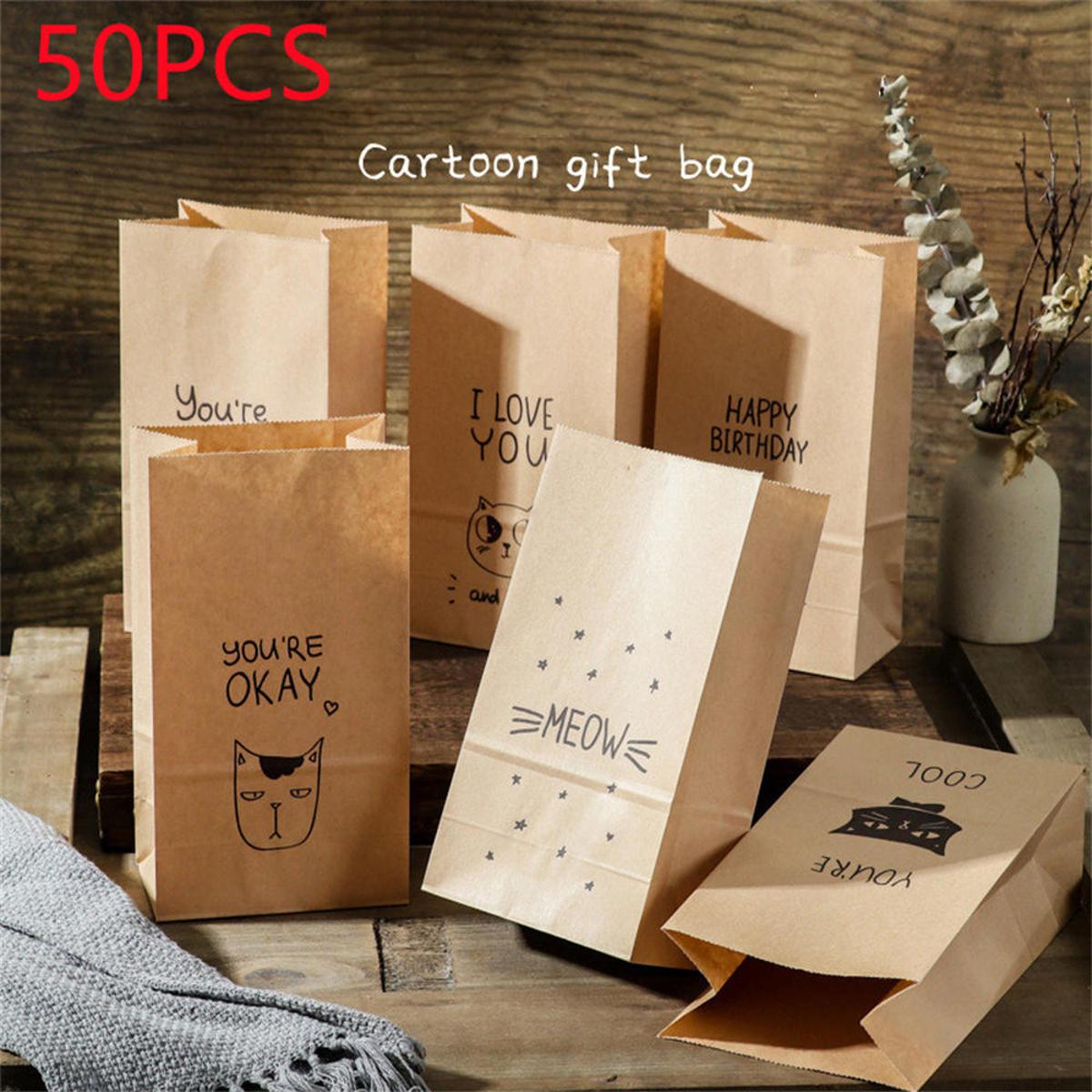 50pcs Kraft Paper Gift Bag Candy Cookies Kraft Paper Bags Gift