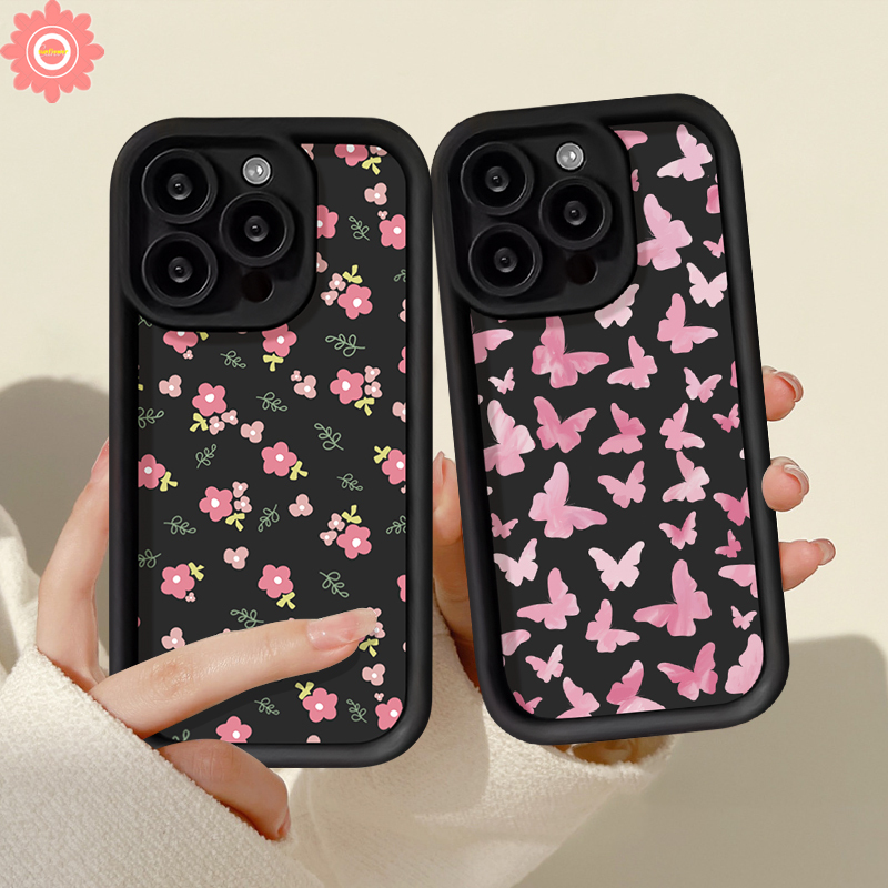 Dreamy Fresh Pink Floret Butterfly Soft Case For Realme 11 9i 8i 5i 6i 5s 7i C15 C25 C35 C53 C30 C51 C17 C21 C12 C11 C25Y C33 C20 C55 C31 C21Y C20A Narzo 50 N53 Vintage Flower Cover