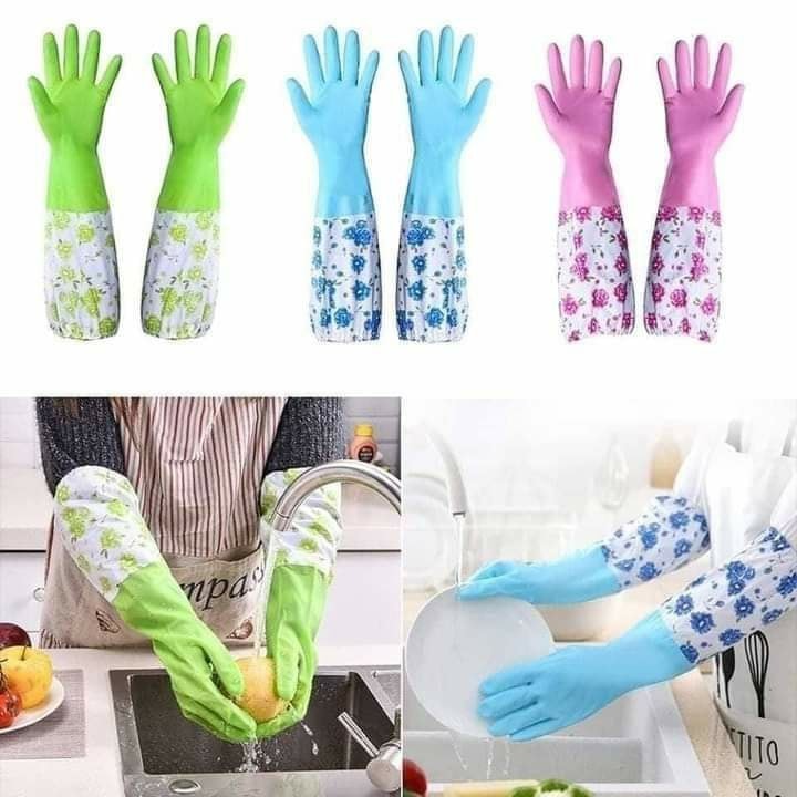 Silicone Dish Washing Kitchen Hand Gloves (Multicolor)