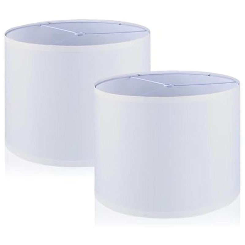 2 Piece Lamp Shades, Drum Lampshade White Replacement Fabric Lamp Shade for Table Lamp Floor Lamps