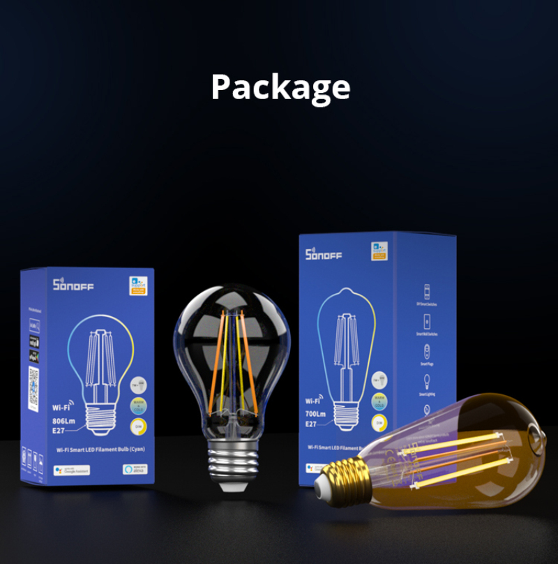 SONOFF B02-F A60/ ST64 Wifi Led Bulb Filament Smart Bulbs100-250V Night Light Warm White Lighting for Google Home Alexa. 