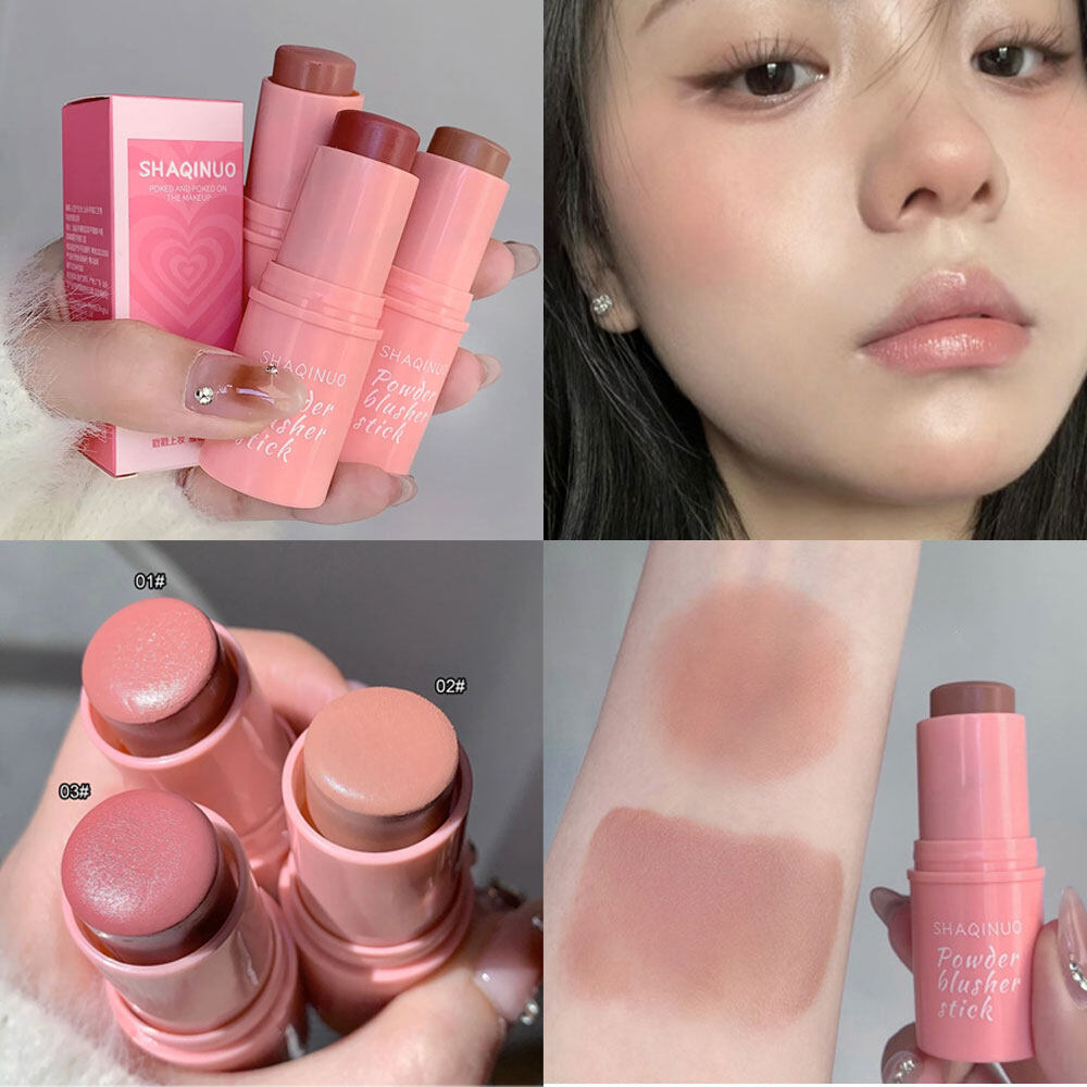 Waterproof Matte Face Blush Stick Long-lasting Natural Cheek Contour Tint Blush Cream Makeup Mineral Red Rouge Cosmetics. 