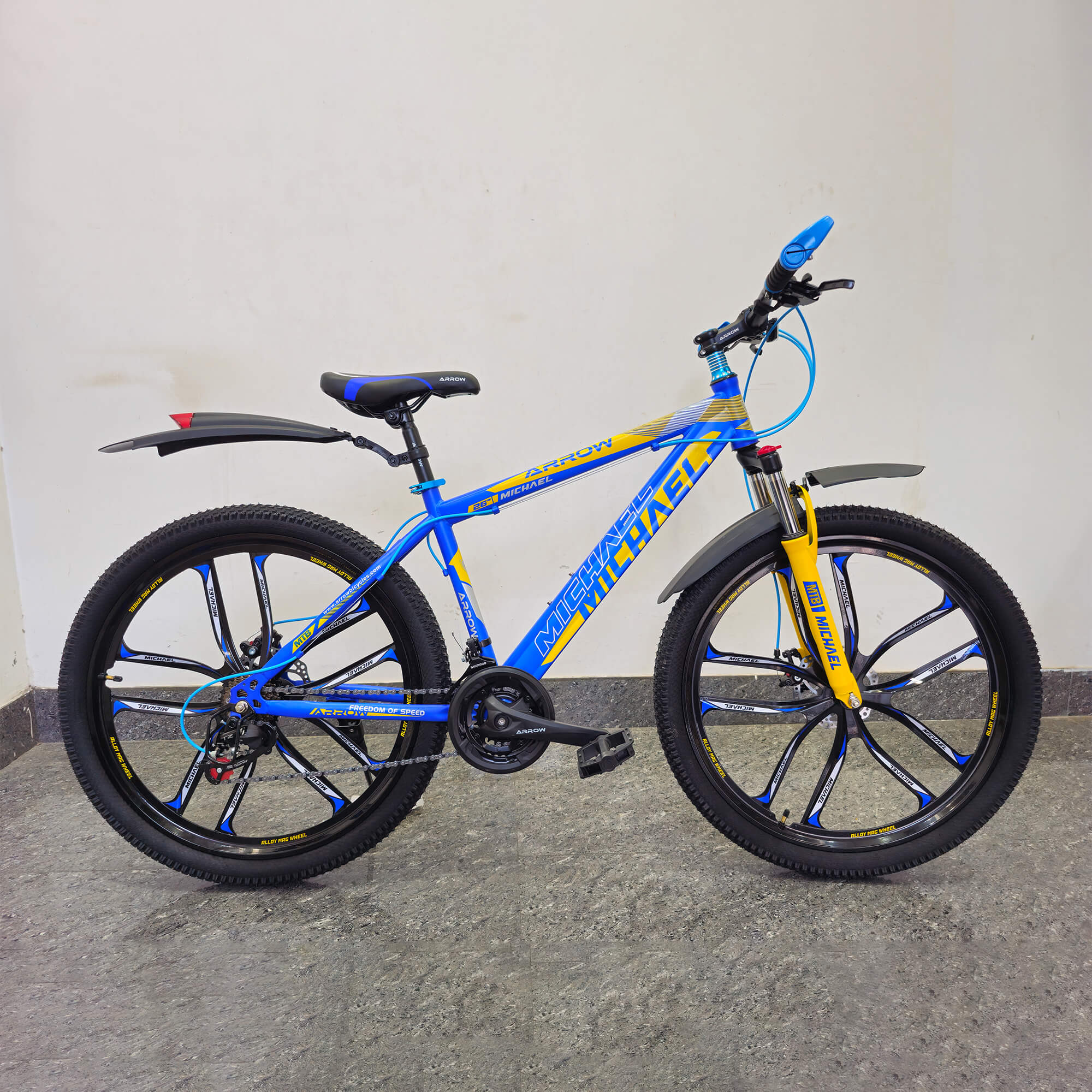 Arrow Bicycle 26 inch MICHAEL MTB Speed 21 Blue Color | 10 Blade Mag Wheel Bicycle. 