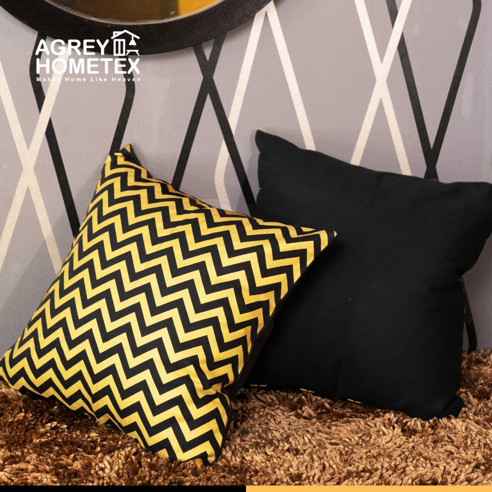 Premium Cushion Cover, Afsan Printed, Gold & Black, (18"x18"), Only Cover