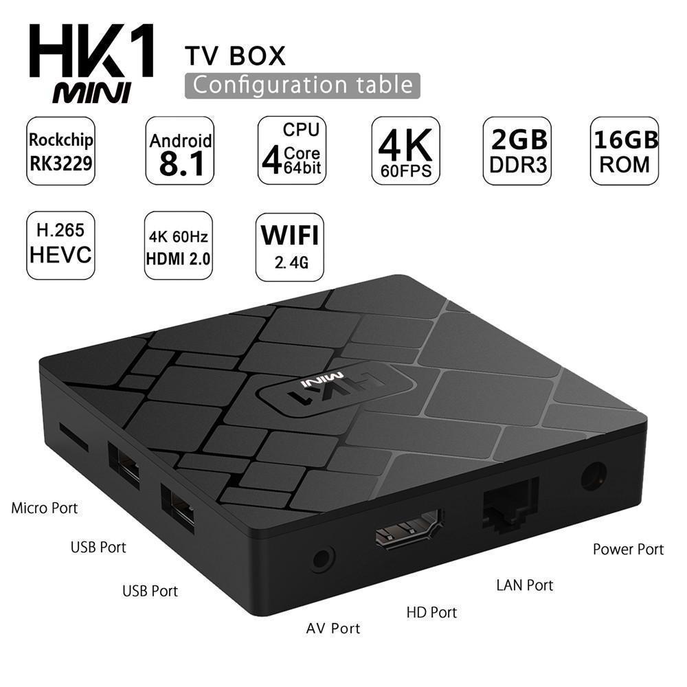 HK1 MINI 2+16GB Android 8.1 Smart TV BOX RK3229 4K 3D H.265 Wifi Media Player. 