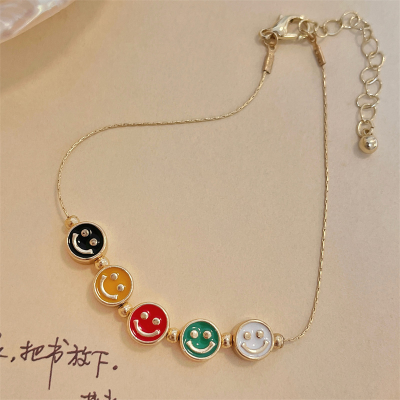 Colorful smiley face anklet for women 2023 new niche design high-end summer sexy extended forest anklet