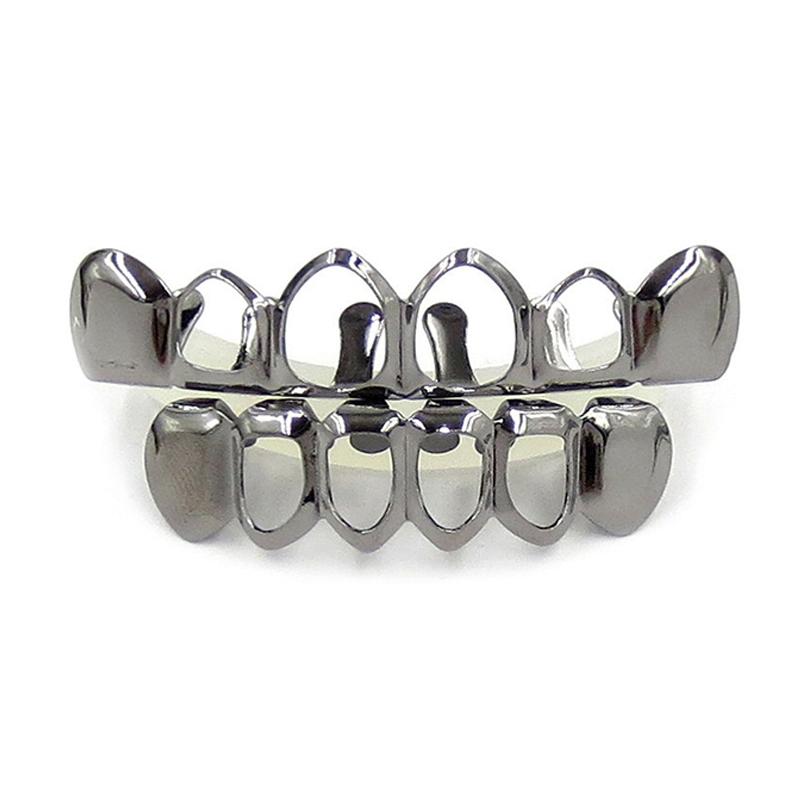 Fit Rock Style Gold Plated Open Face Teeth Grillz Caps Top & Bottom Grill Set. 