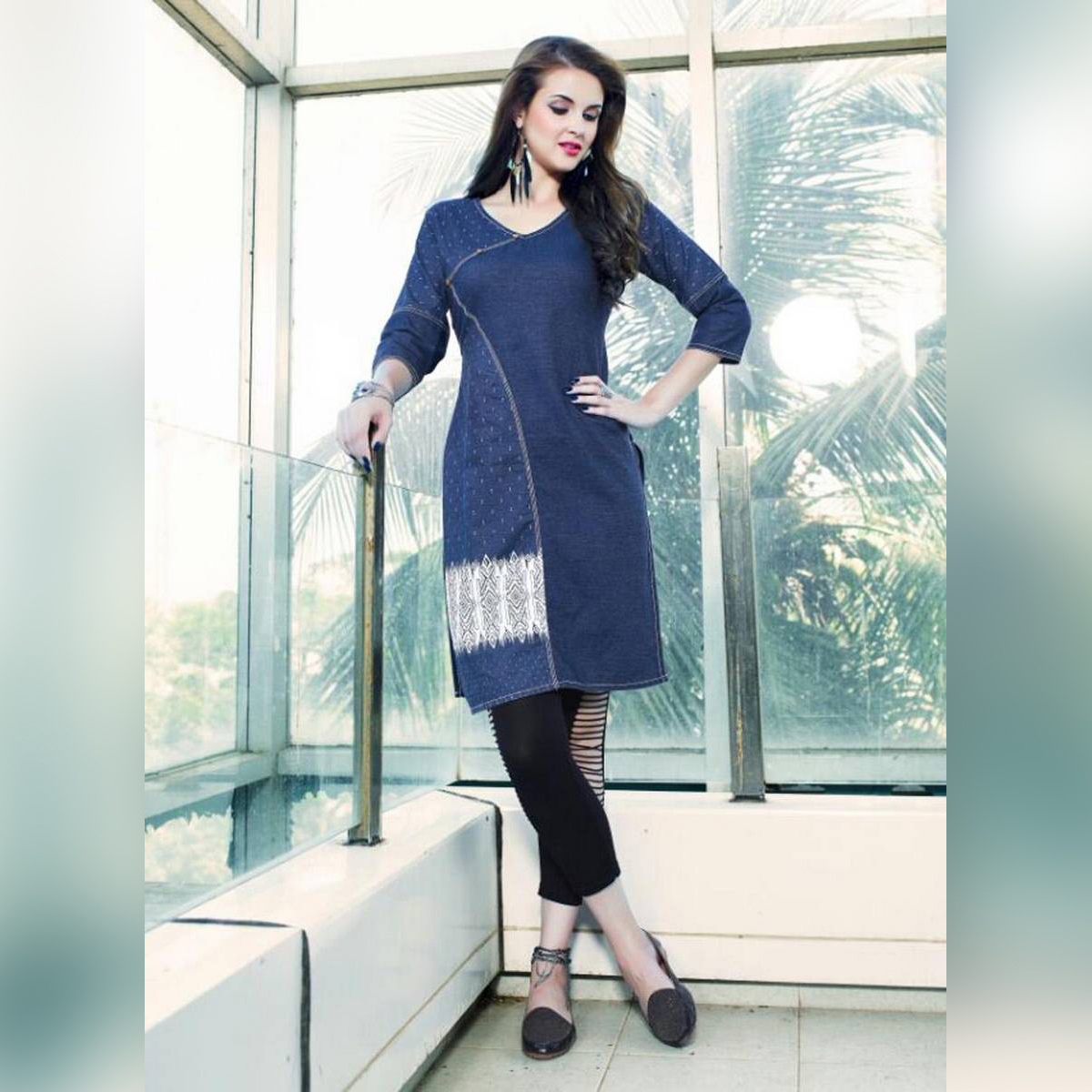 Denim Blue Cotton Kurti for Women: Buy 