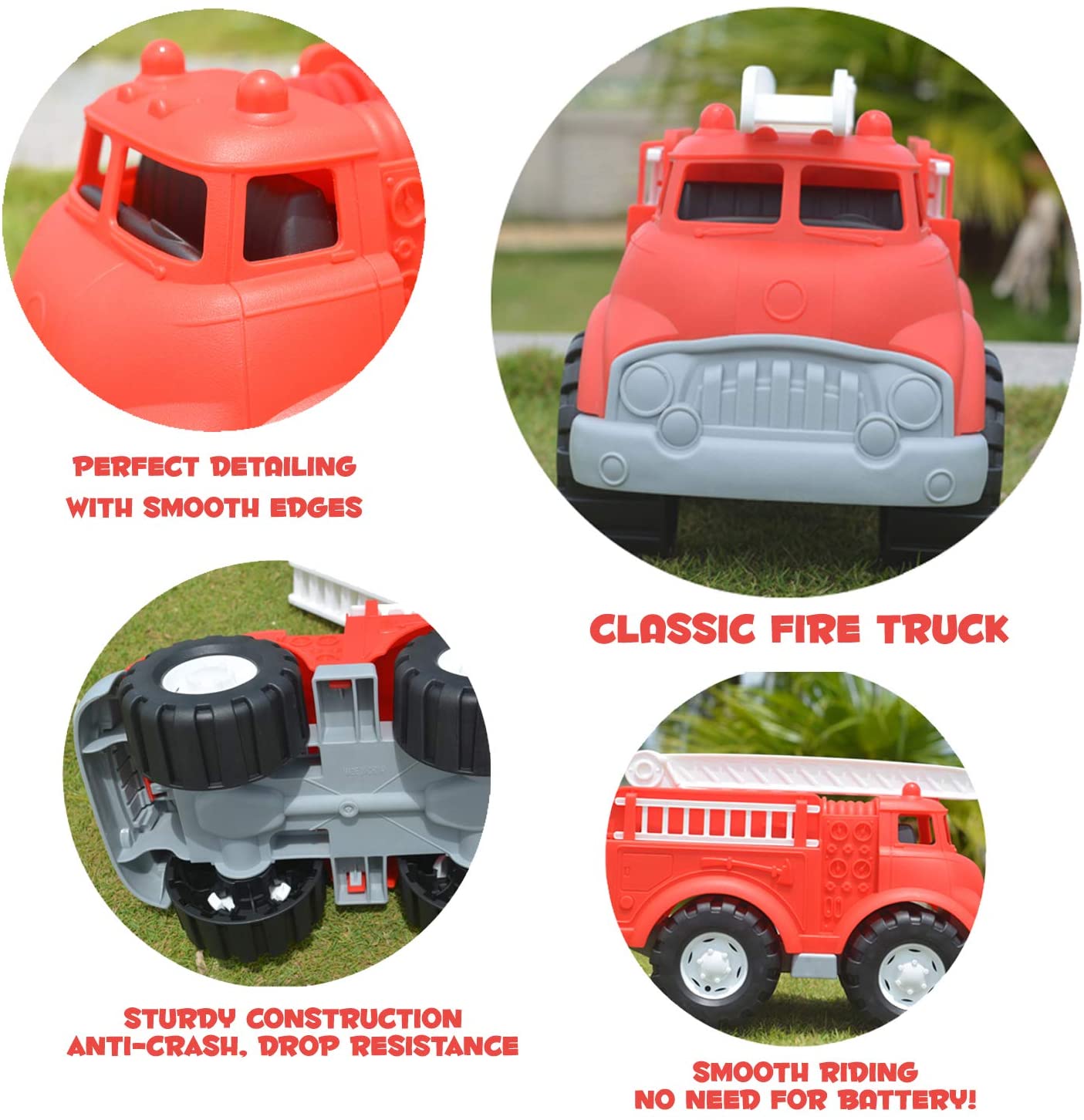 Kids Fire Truck Toy Big Size For Toddlers Boys And Girls Fireman Engine Vehicle With Rescue Ladders For Indoor And Outdoor Imaginative Play- Red. 
