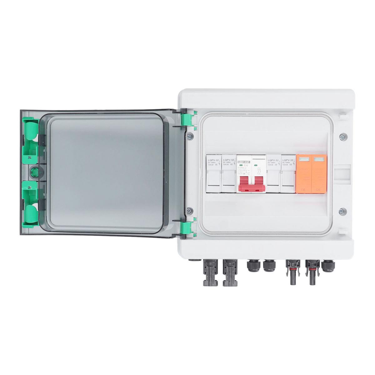 Photovoltaic Combiner Box, DC500V Waterproof 2 String Solar Combiner Box Short Circuit Protection Easy Installation with 15A Fuse for RV