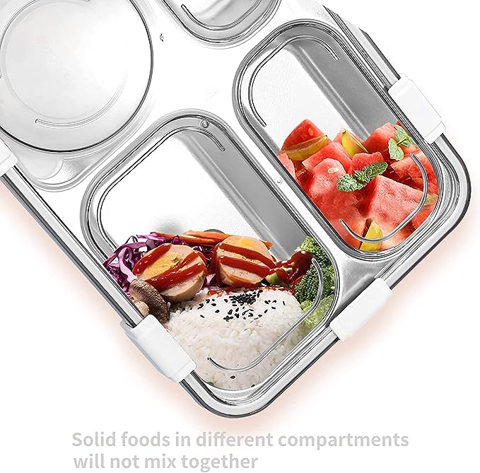 Brand Conquer Lunch Boxes for Adults - Lunch Box for Kids with Spoon & Fork - Durable Perfect Size for On-The-Go Meal, BPA-Free and Food 4 Compartment Stainless Steel (Random Color). 