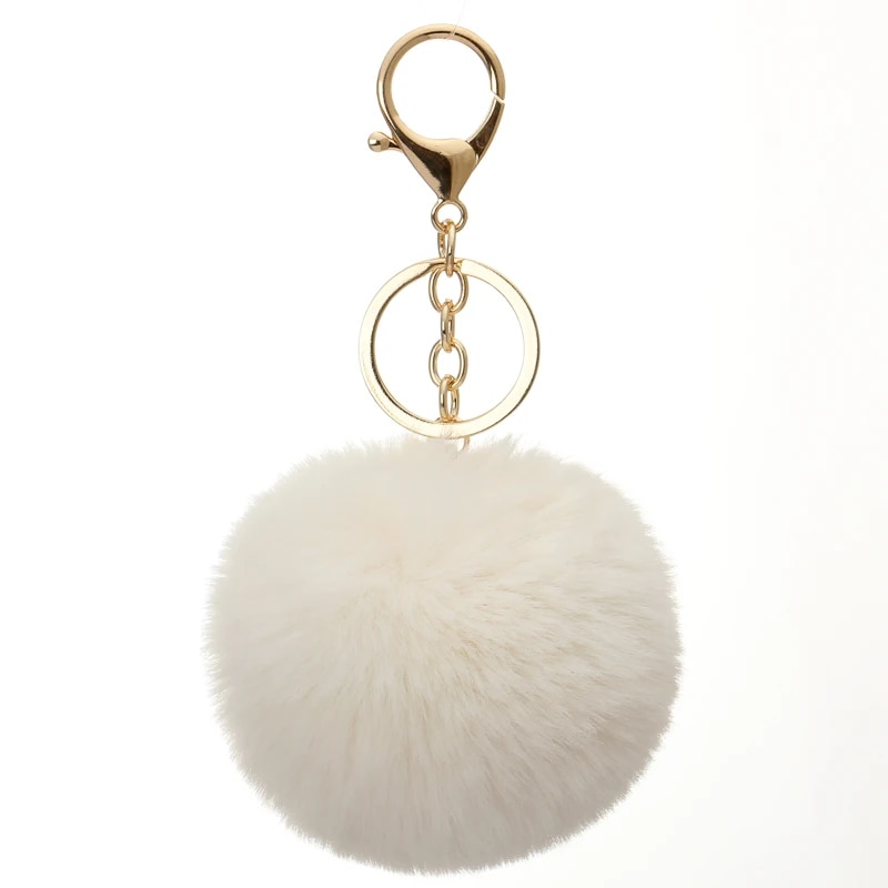 8cm Fur Brand Bag Fluffy Pompns Keychain Pom Pom Car Keyring Gold Color Chains pompons Rex Rabbit Fur Charms Chain. 