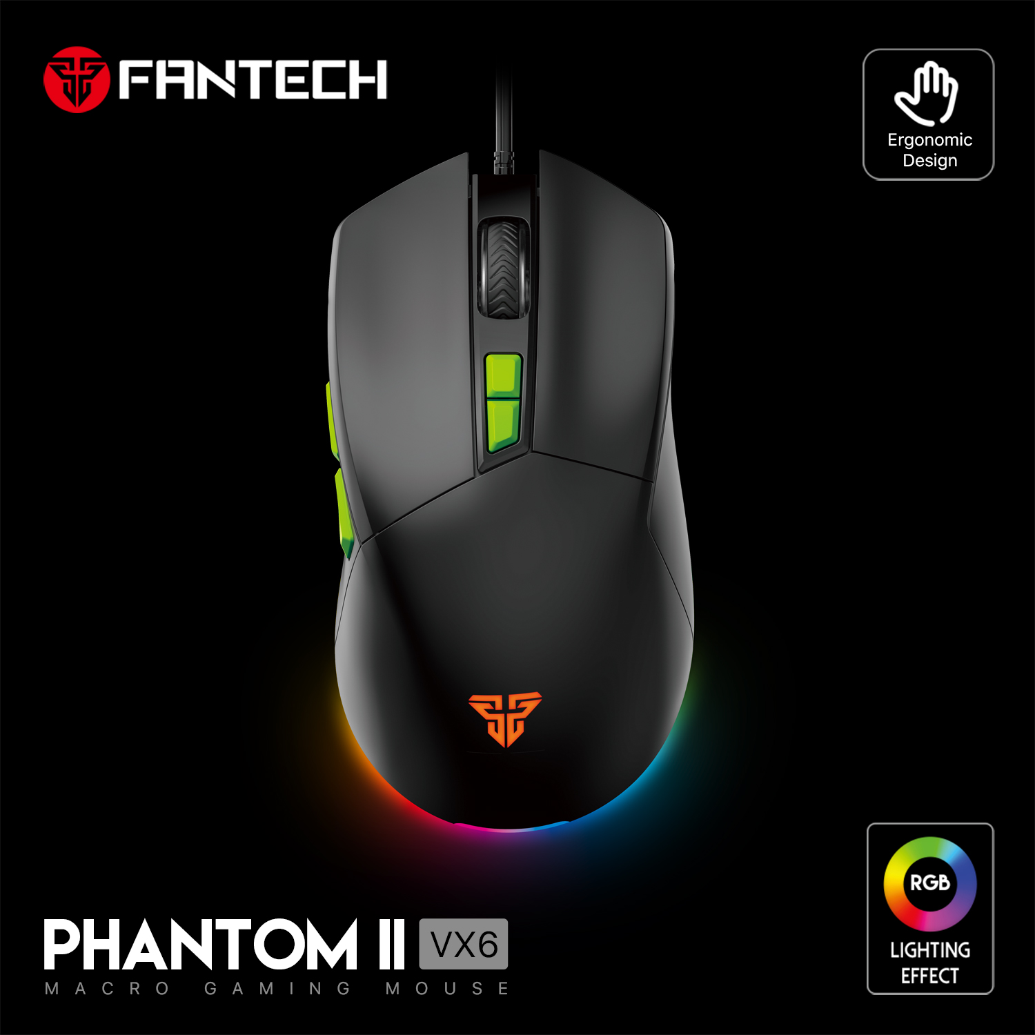 FANTECH PHANTOM II VX6 RGB USB Wired Gaming Mouse 7200 DPI 7D