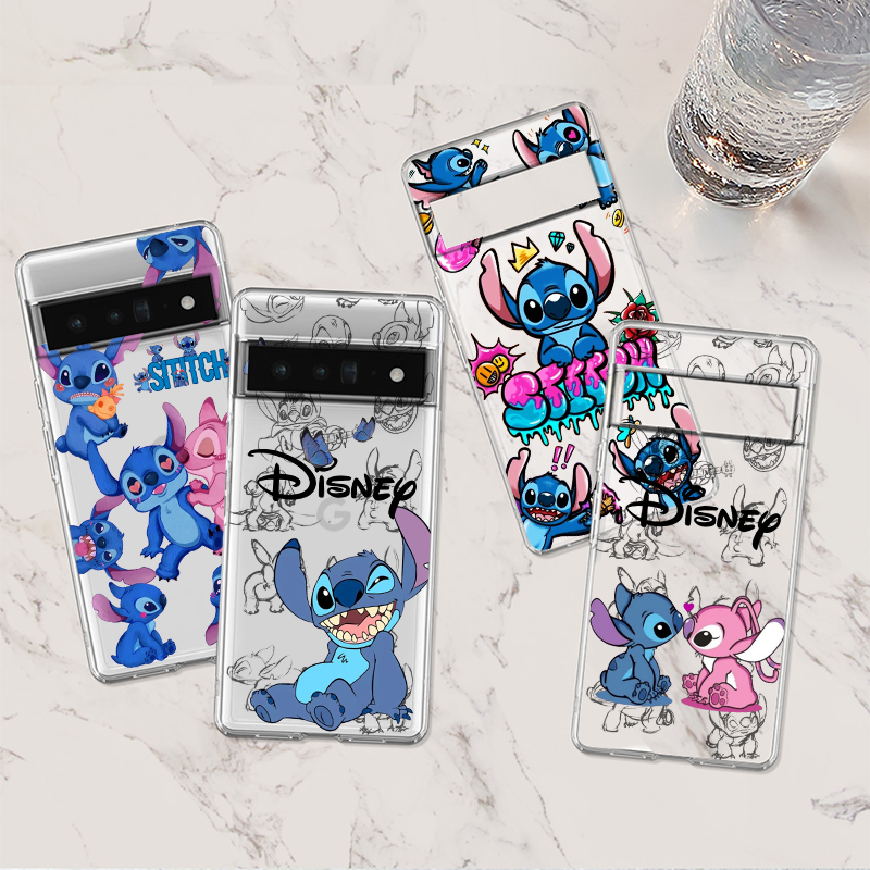 Disney Angel Stitch Lilo Shockproof Case for Google Pixel 8 7 6 Pro 6a 5 5a 4 4a XL 5G Transparent Soft Phone Cover. 