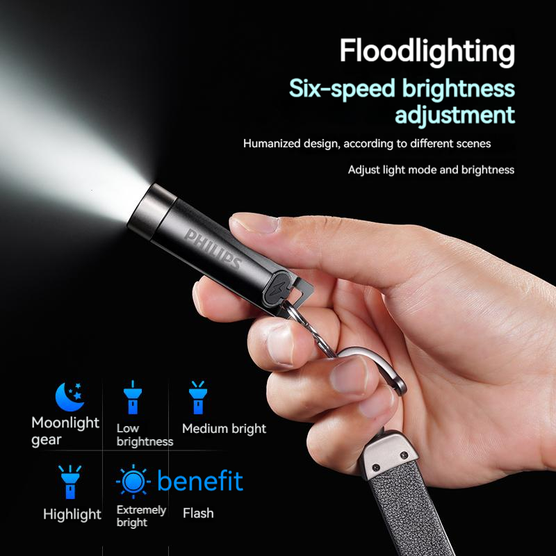 SFL1121(PHILIPS) type C rechargeable mini torch flashlight Strong light flashlight keychain lighting Mini mini emergency light. 