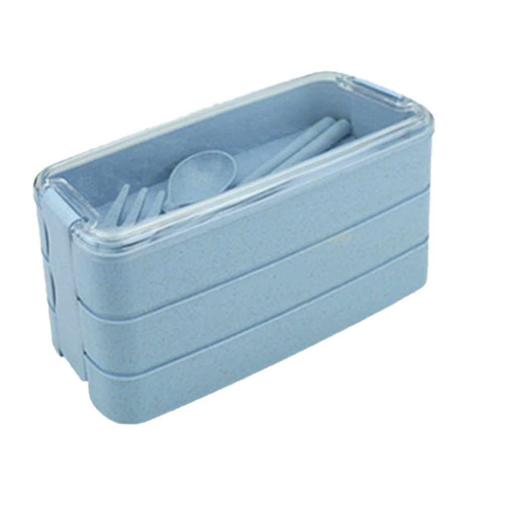 Three Layer Lunch Box Microwave Food Container Set With Reusable Fork