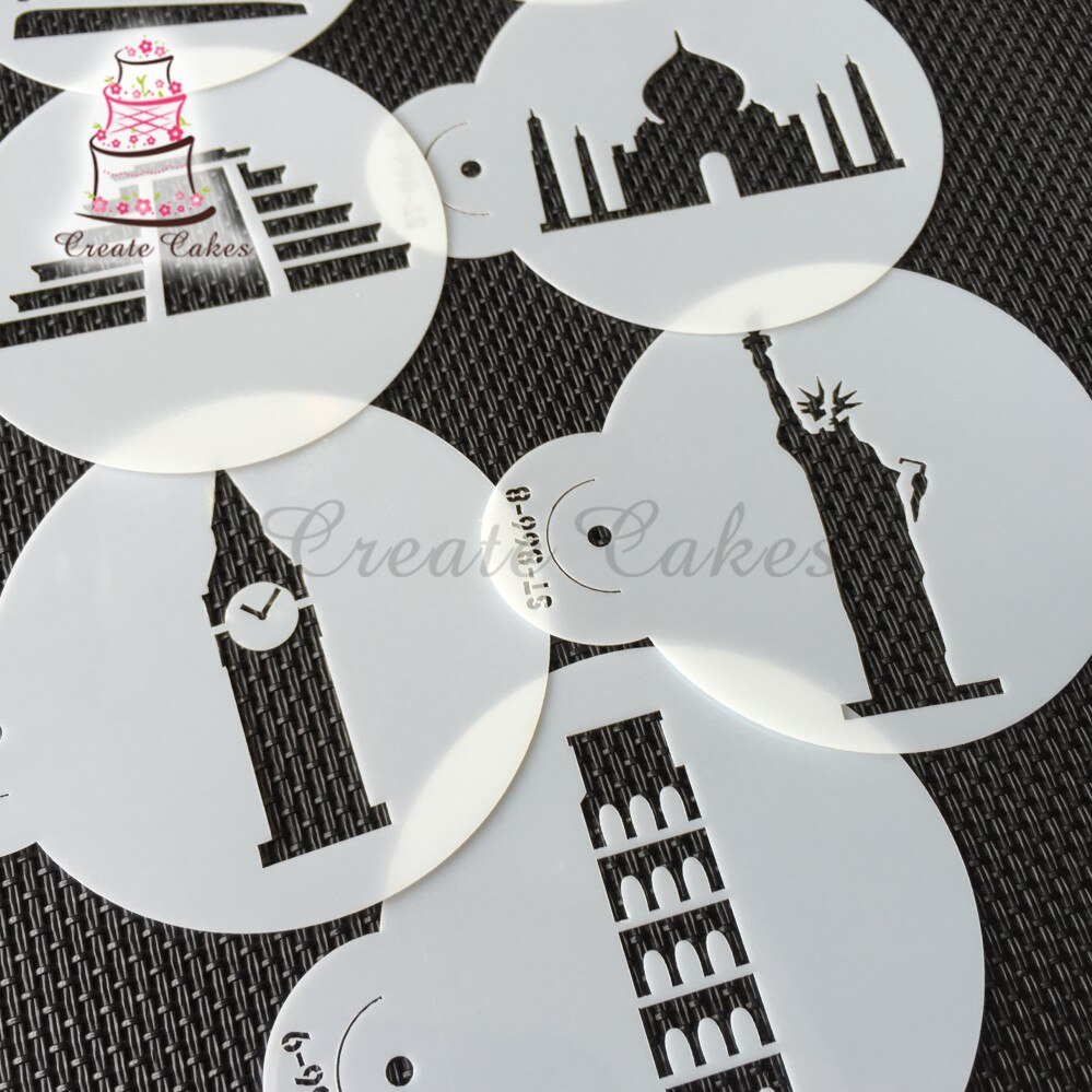 【happy one】Eiffel Tower Cookie& Decorative Stencils Petronas Twin Stencil for Cake Plastic Coffee Stencil ST-866. 