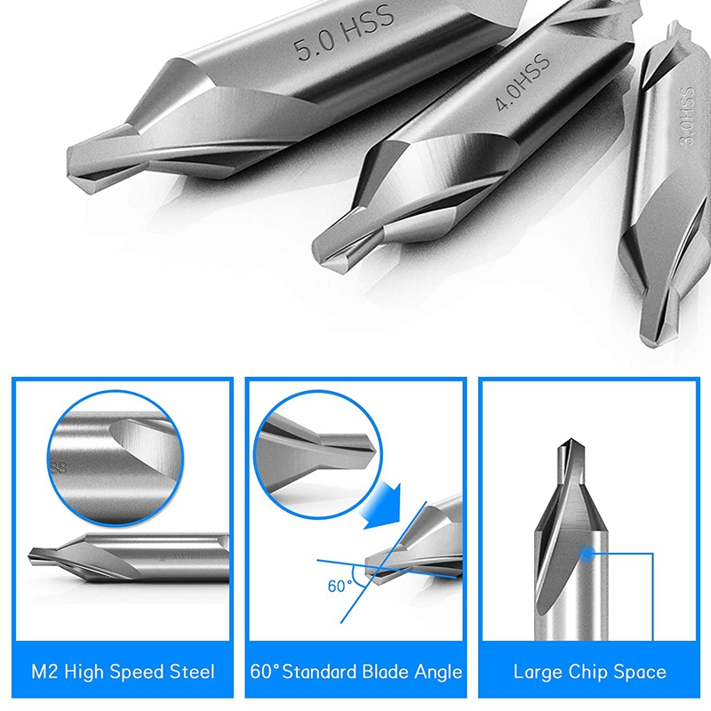 7 Pcs Center Drill Bits Set 60-Degree Angle Center Drill Bits Kit Countersink Tools for Lathe Metalworking. 