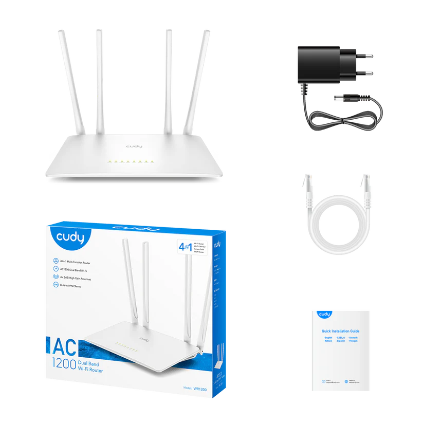 Cudy AC1200 WR1200 High-Speed Dual Band WiFi Router | 4 LAN Ports & MU-MIMO for Enhanced Performance. 