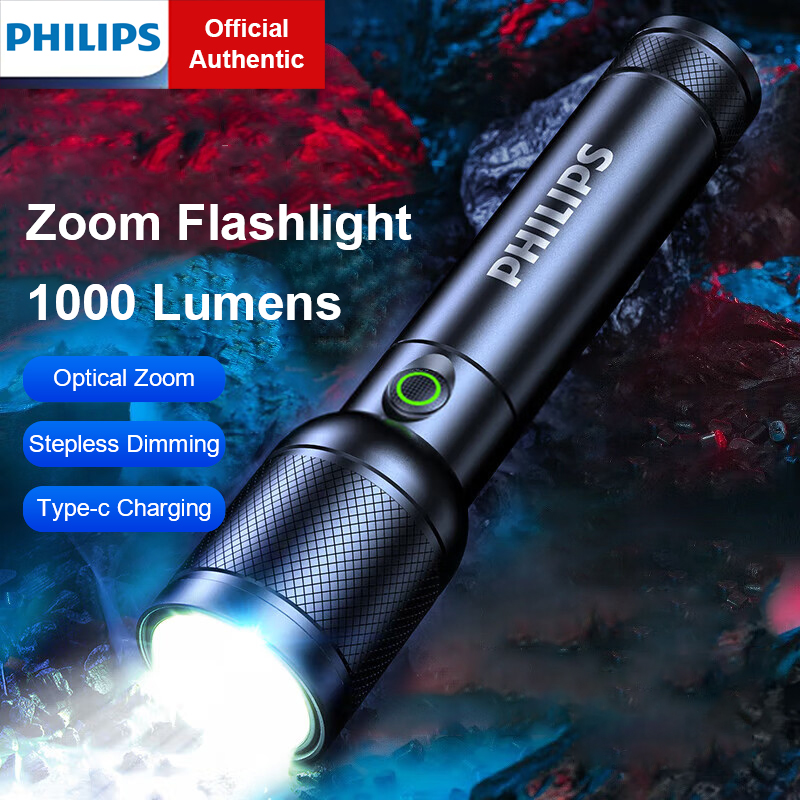 Philips SFL6168 Zoom Flash-light torch light with USB Charging 18650 Portable Flash-lights Rechargeable Lamp for Camping. 