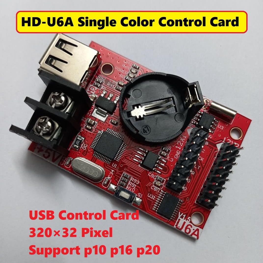 HD-U6A Single Color 320x32 Pixel 12 Led Control Card 2 Line Pixel Support U6A Driver Board  p10 p16 p20 Single Color Panel Replacement U6A LED Driver Control Board . 