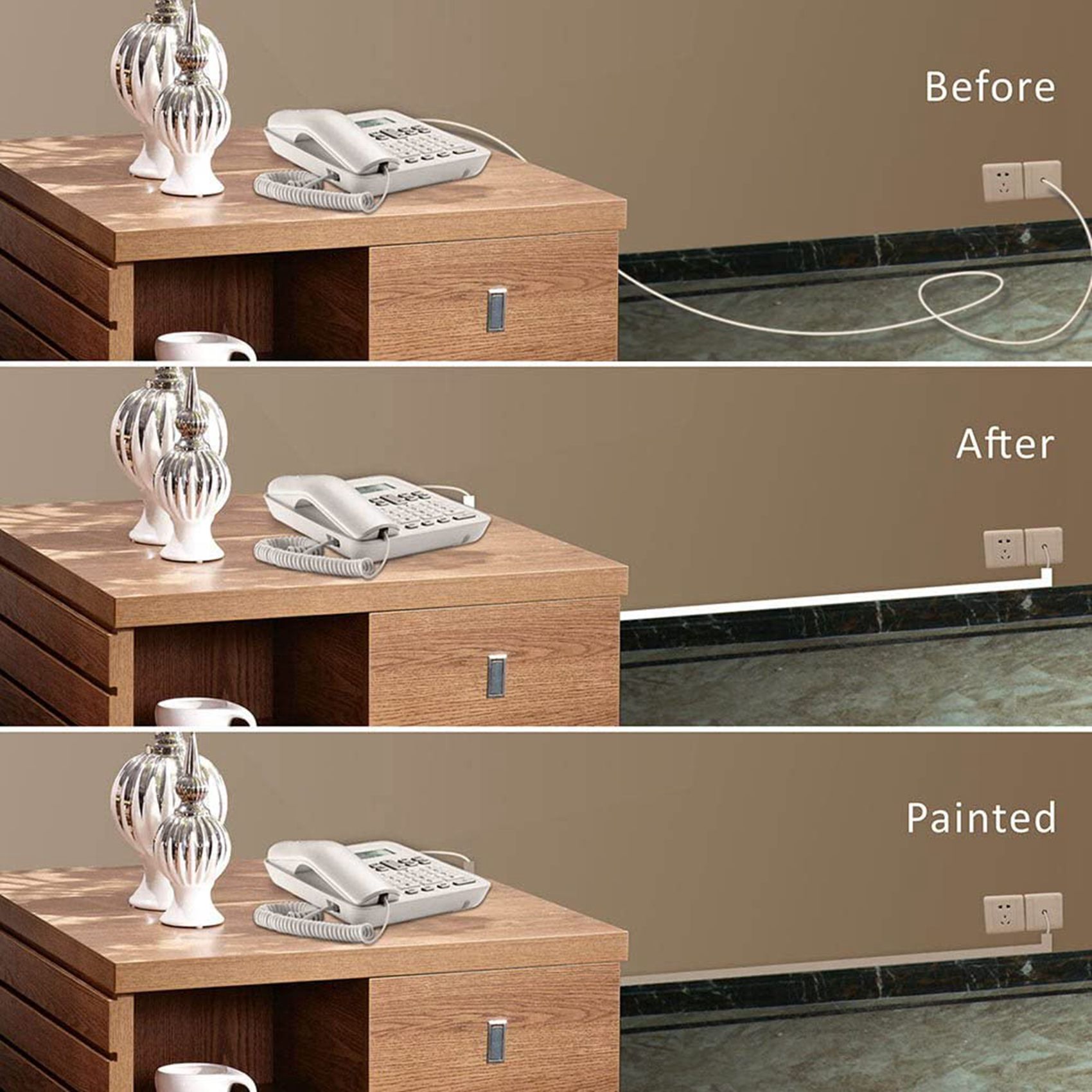 3 set One-Cord Channel Cable Concealer - -03 Cord Cover Wall Cable Management System - 125 Inch. 