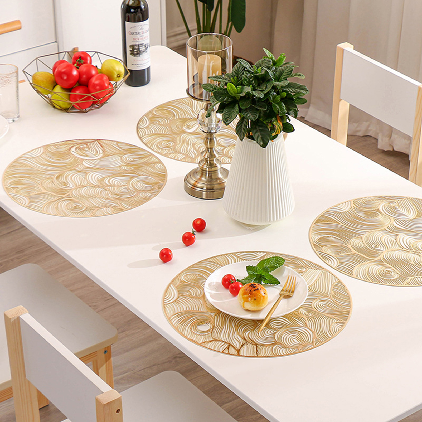 Decorative Placemat Delicate Hollow Exquisite Round Table Mat Pad for Daily Use. 