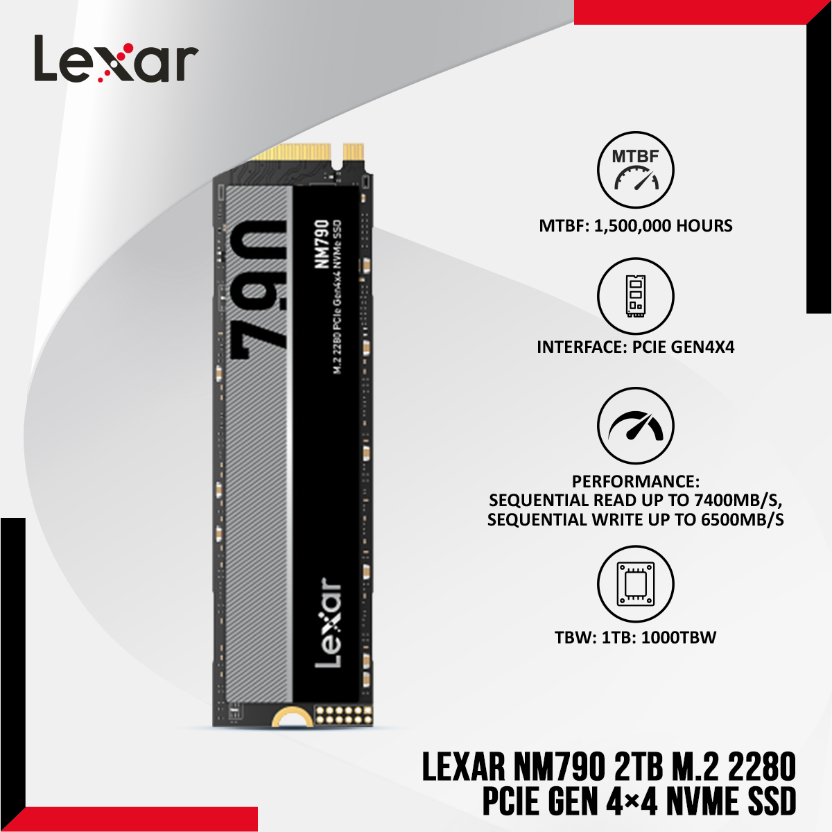 Lexar NM790 2TB M.2 2280 PCIe Gen 4×4 NVMe SSD with NVMe 1.4 Technology Standard - PCle Gen 4x4 Interface - Compatible with PlayStation5. 